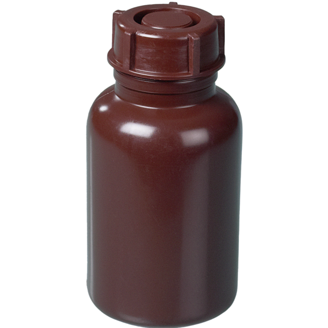 Bürkle 0320-0250 250 mL brown LDPE wide-neck bottle with screw cap
