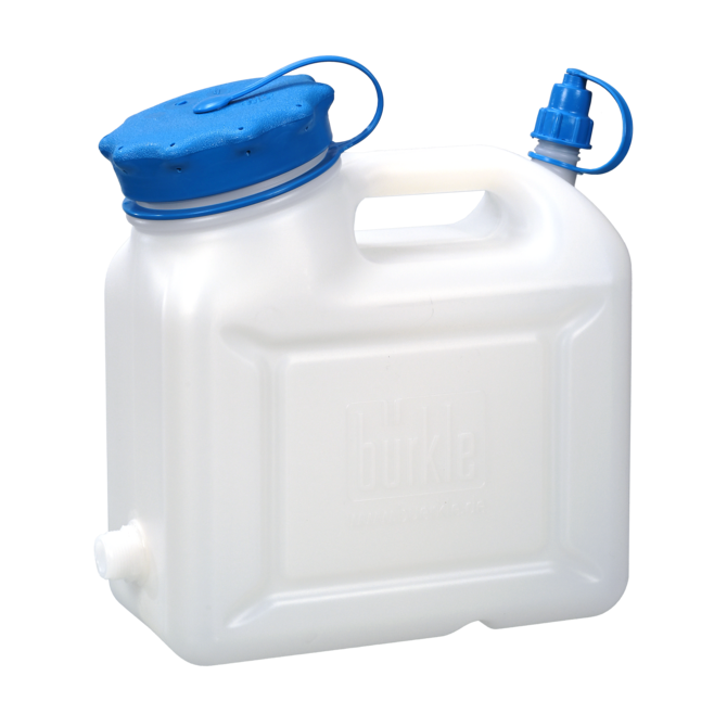 Bürkle wide-neck HDPE canister with 3/4 inch threaded dispensing outlet