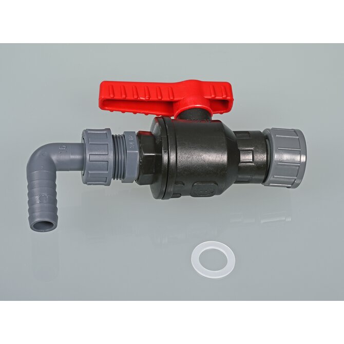 Burkle PP ball valve with angled discharge spout