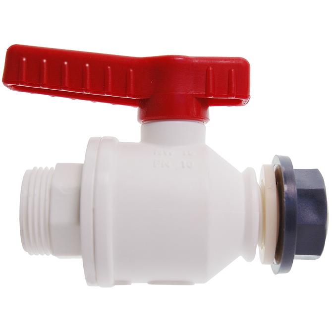 Burkle white polypropylene ball valve for food and liquid handling
