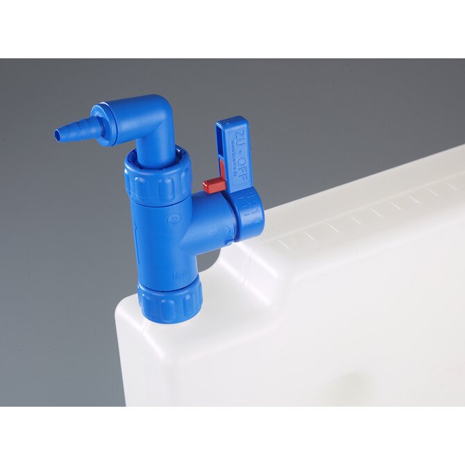 Burkle blue angled liquid dispensing tap for canisters and barrels