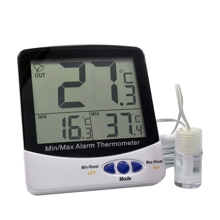 Digital refrigerator thermometer with 5 mL glycol bottle probe and min/max display