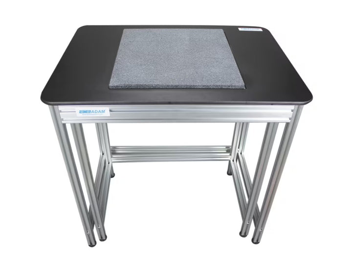 Front view of Adam Equipment anti-vibration balance table with granite slab and aluminum frame – used for analytical weighing in Canadian labs