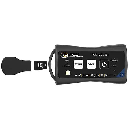 Vibration Data Logger, 3-Axis 800 Hz, Temp RH Pressure Light, SD, PCE-VDL 16I