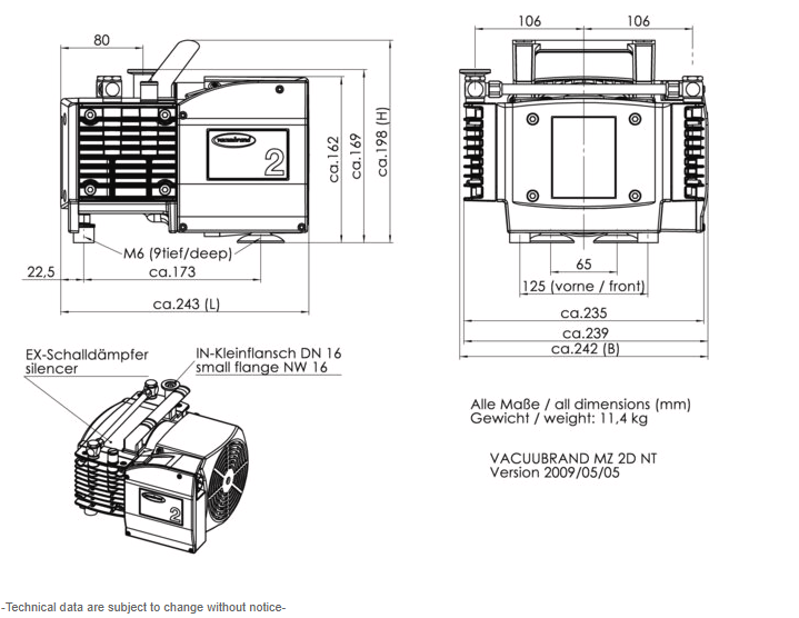 BrandTech™ VACUUBRAND™ MZ 2D NT Diaphragm Vacuum Pump