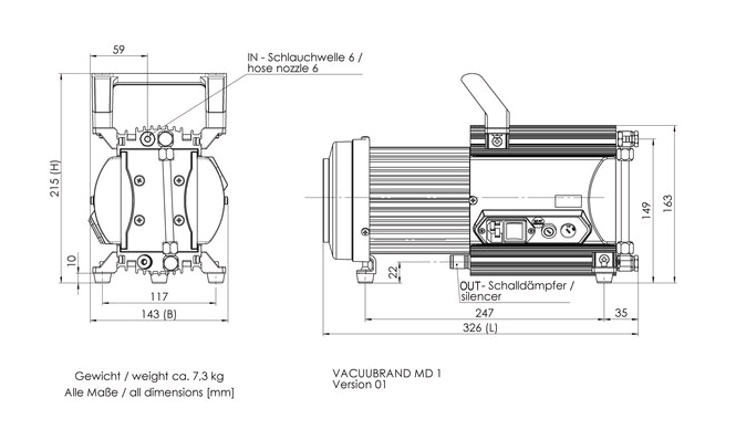 BrandTech™ VACUUBRAND™ MD 4 NT Diaphragm Vacuum Pump